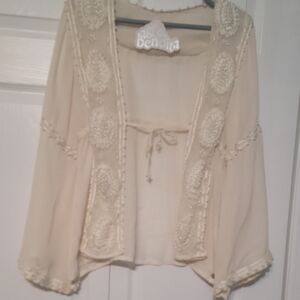 Agua Bendita Cream Pearl Embroidered Beach Cover-up
